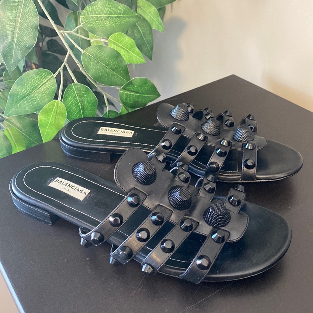 Balenciaga Black Studded Caged Flat Slide Sandal